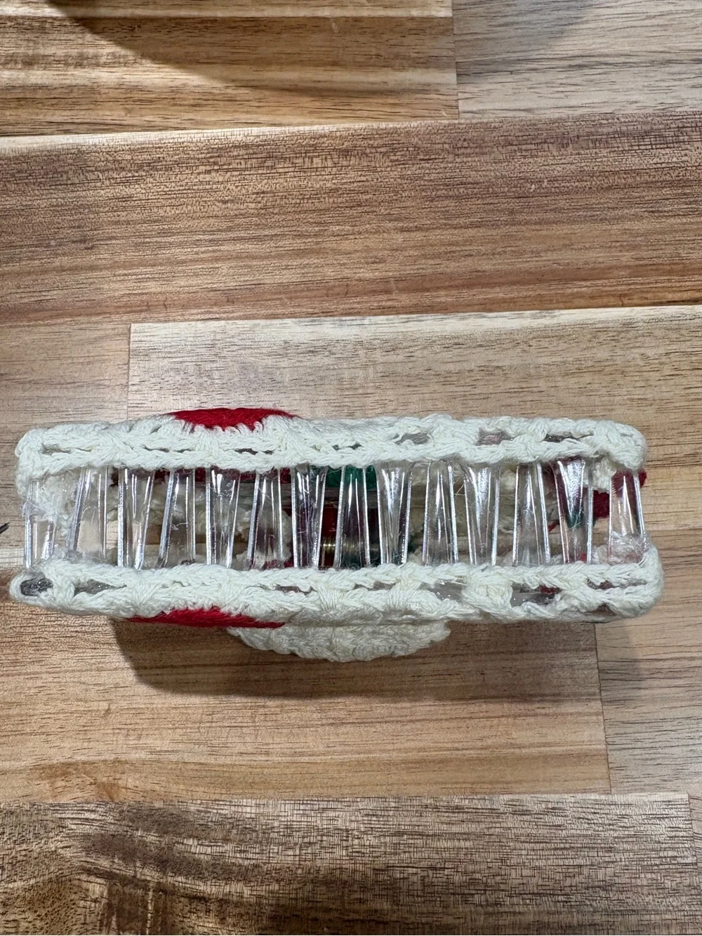 Handmade Crochet Hair Claw with Cherry Motif - Cream & Red
